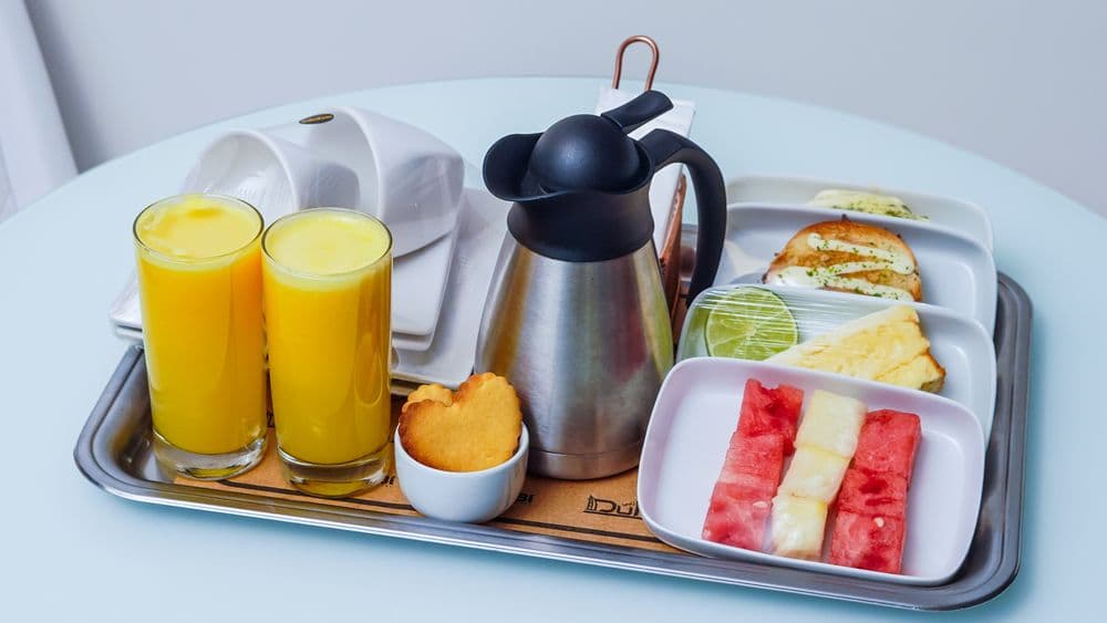 An illustrative hotel breakfast tray